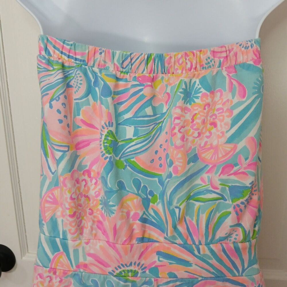 Lilly Pulitzer Jace Strapless Romper S Scalloped Hem Floral Pockets Beach Pool - Picture 8 of 15